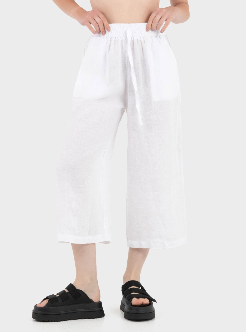 Black & Black  Linen Cullottes - White