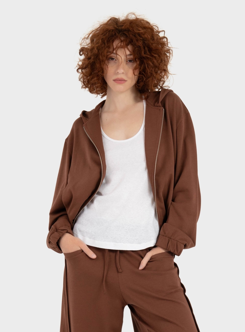 Four Minds Short Zip Hoodie - Brick Brown
