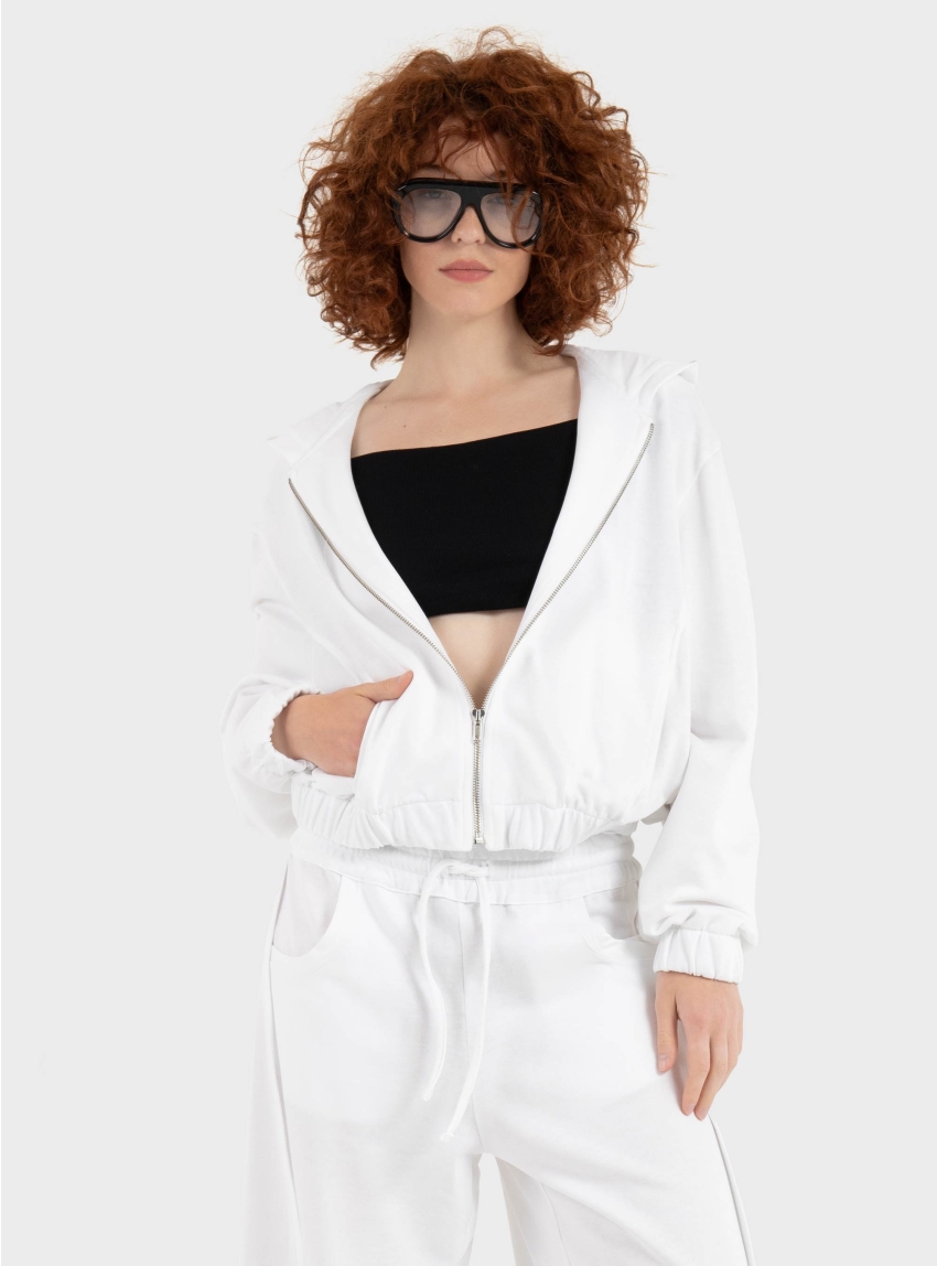 Four Minds Short Zip Hoodie - White