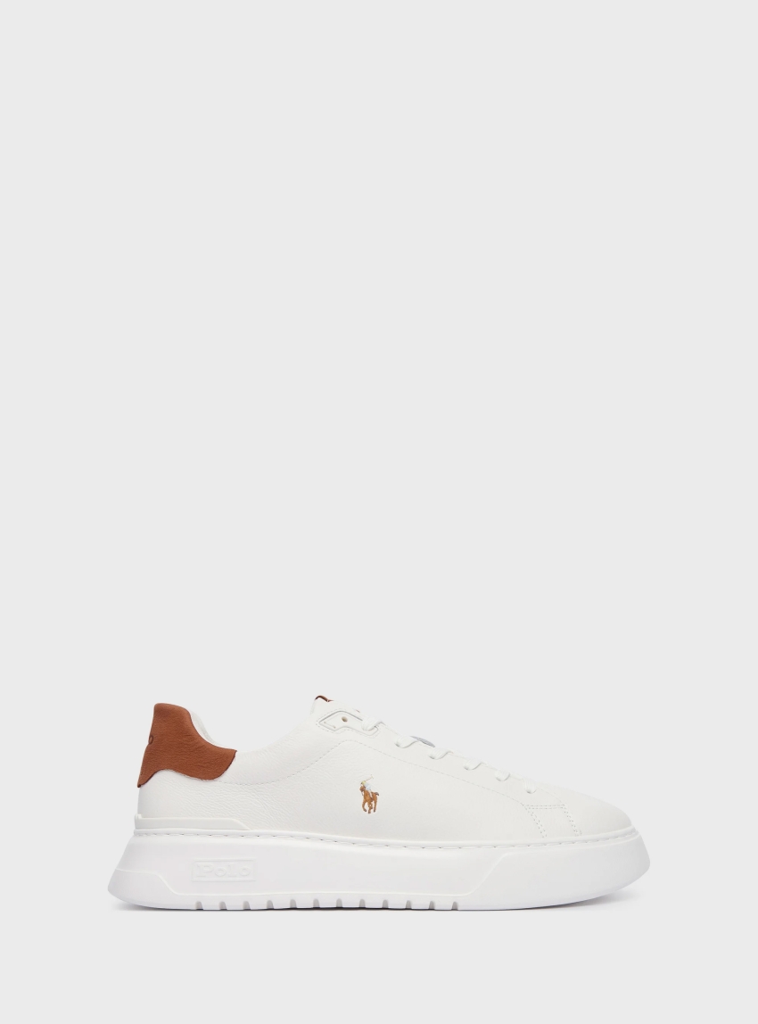 Polo Ralph Lauren Rlite Court Tumbled Leather Trainers - Off White