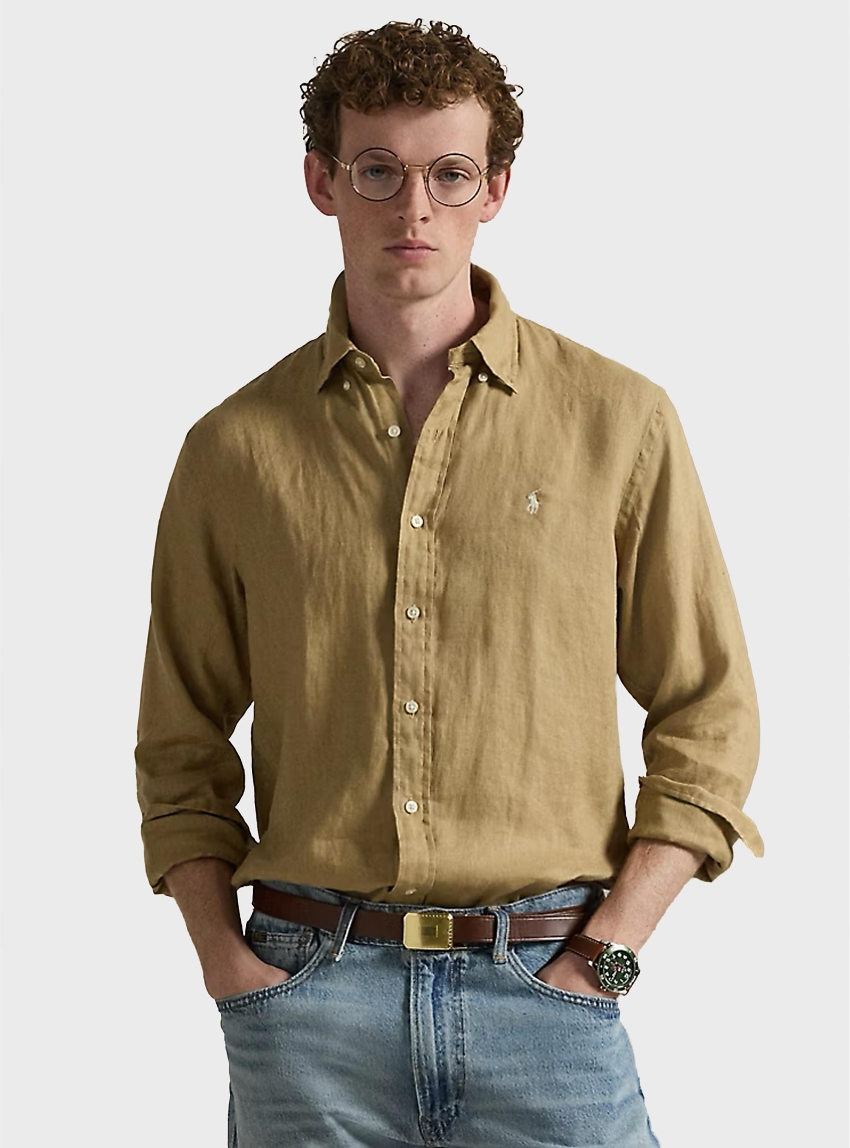 Polo Ralph Lauren Custom Fit Linen Shirt - Dark Beige