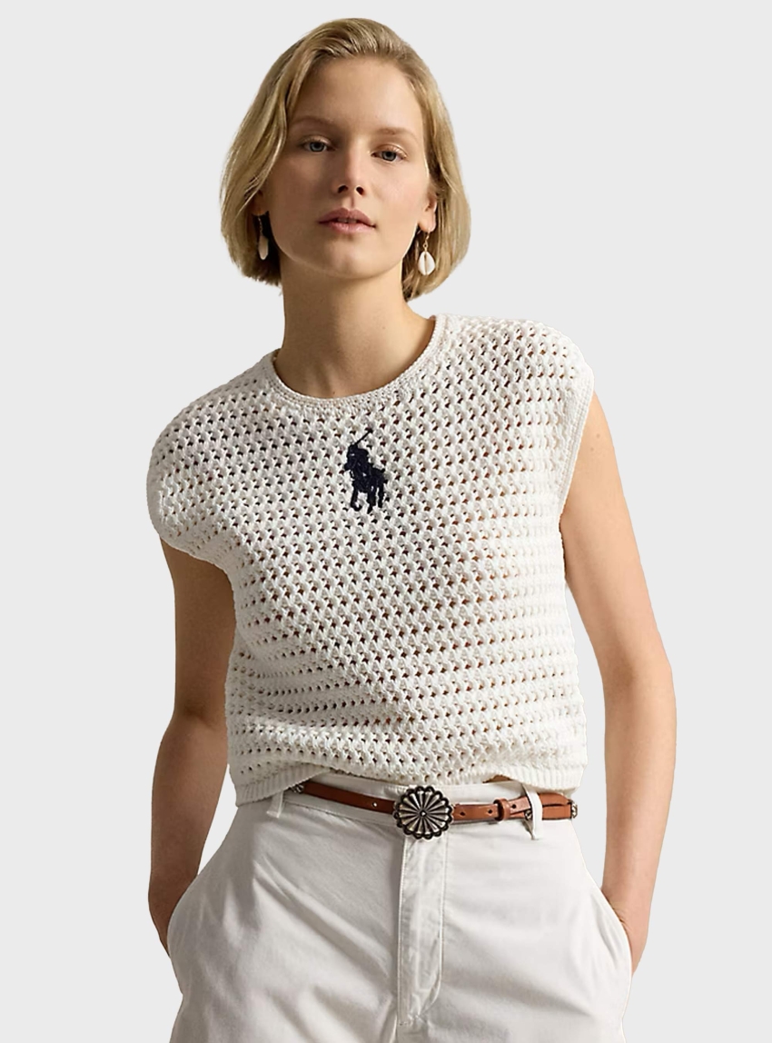 Polo Ralph Lauren Big Pony Crocheted Cotton Jumper - White