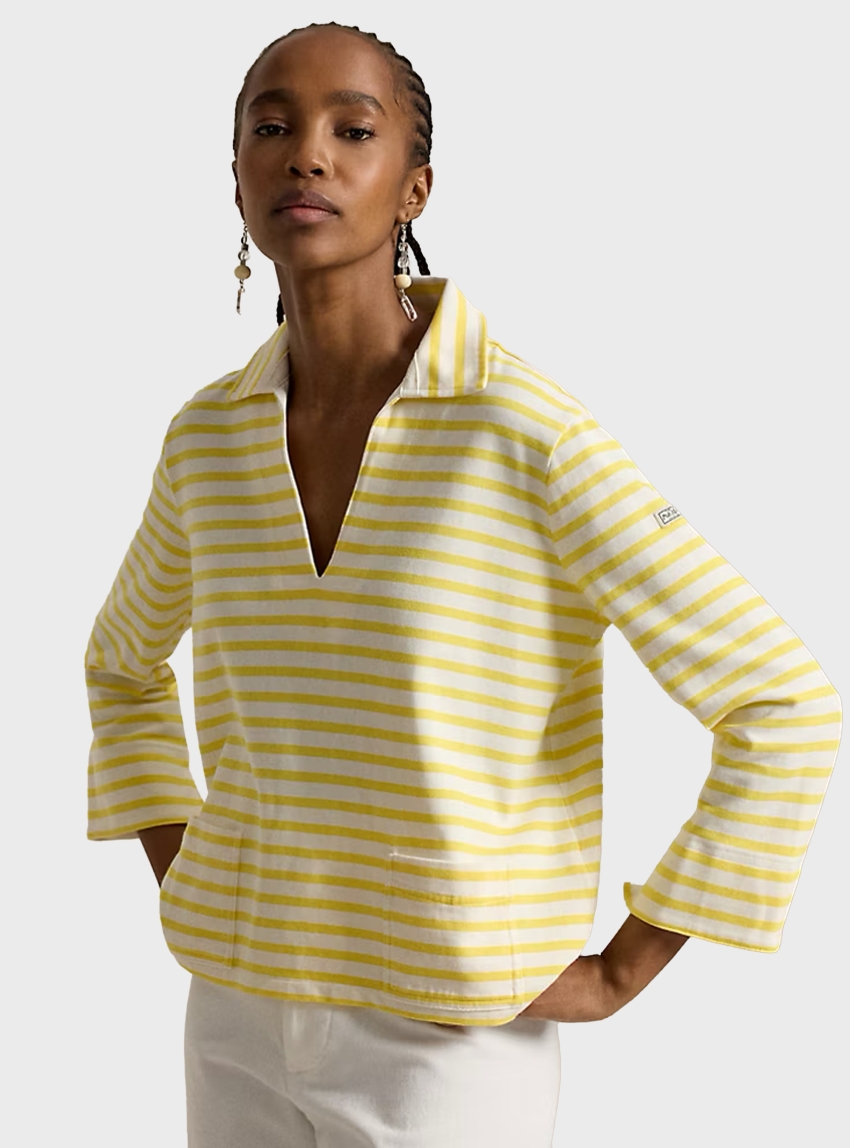 Polo Ralph Lauren Striped Split-Placket Mariner T-Shirt - Yellow