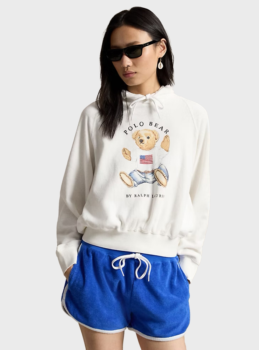 Polo Ralph Lauren Shrunken Fit Polo Bear Terry Hoodie - White