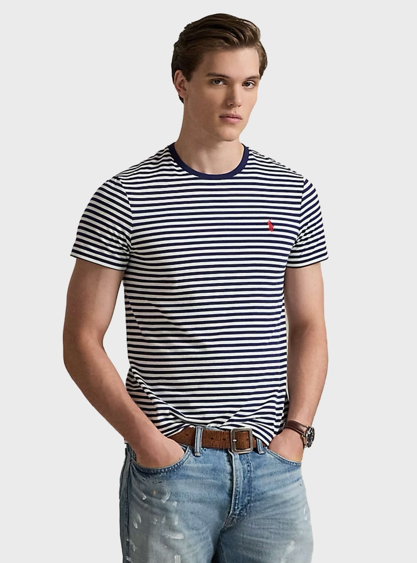 Polo Ralph Lauren Custom Slim Fit Striped Jersey T-Shirt - Navy