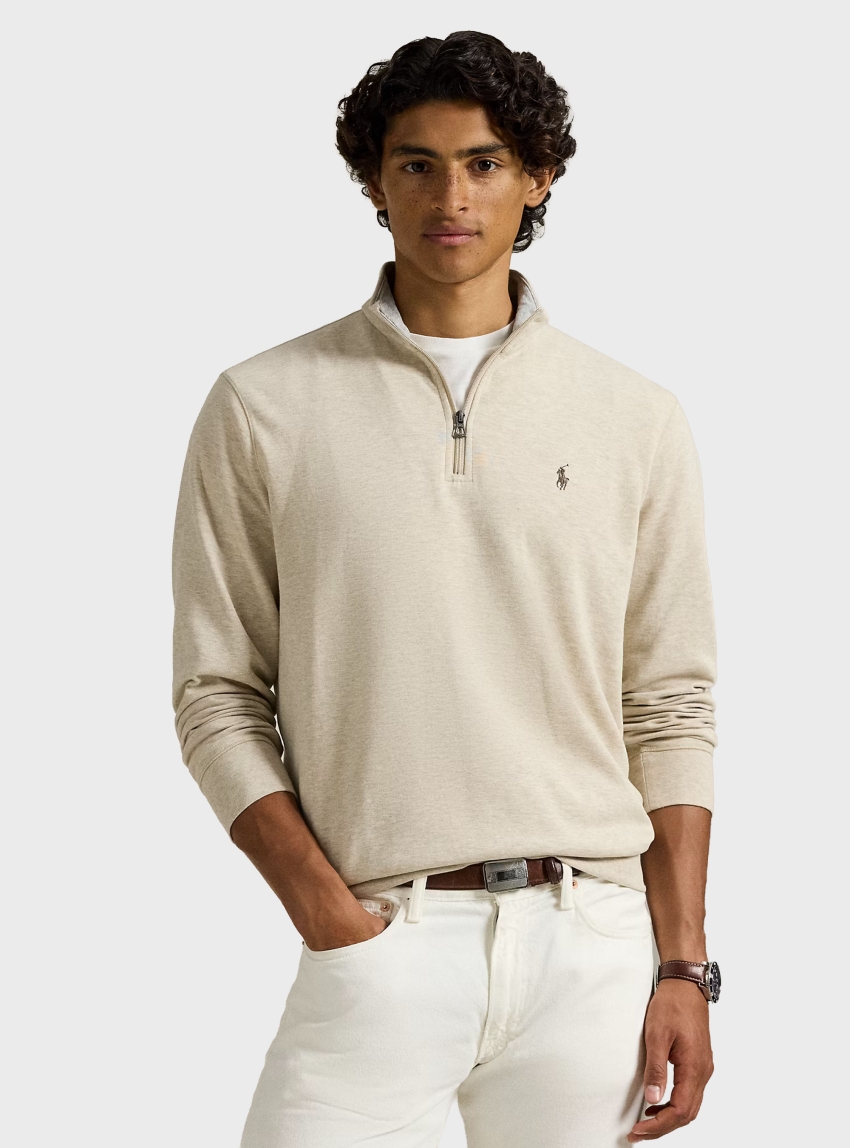 Polo Ralph Lauren Luxury Jersey Quarter-Zip Pullover - Ecru