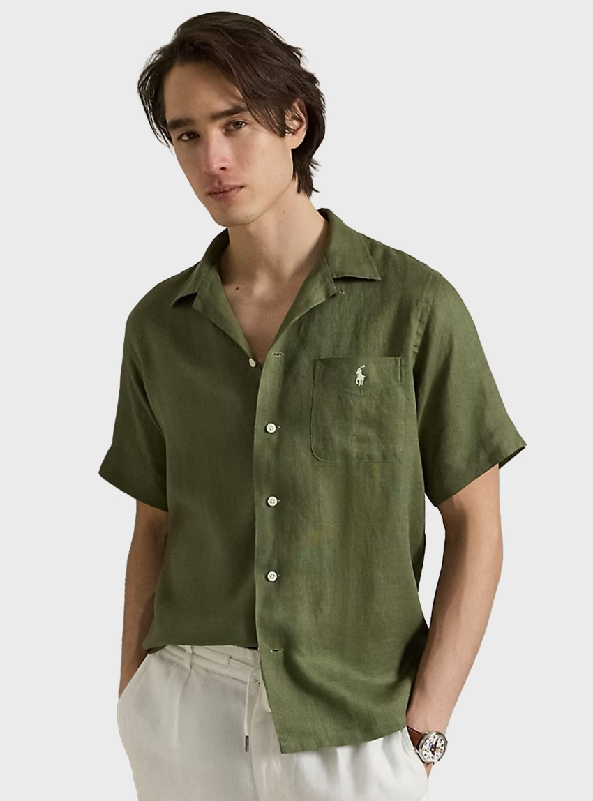 Polo Ralph Lauren Classic Fit Linen Camp Shirt - Olive 