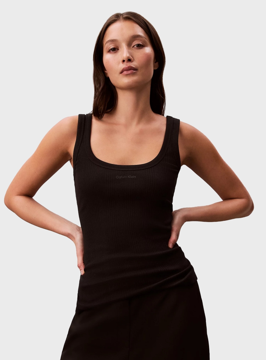 Calvin Klein Slim Ribbed Cotton Tank Top - Black
