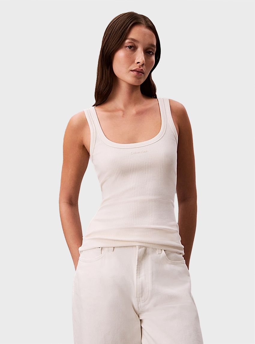 Calvin Klein Slim Ribbed Cotton Tank Top - Ecru