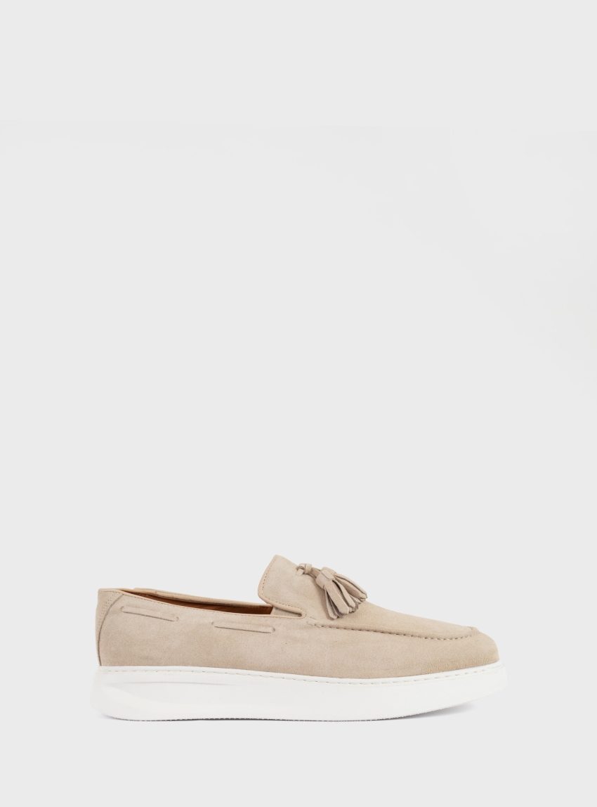 Riviera Suede Tassel Loafers - Light Beige