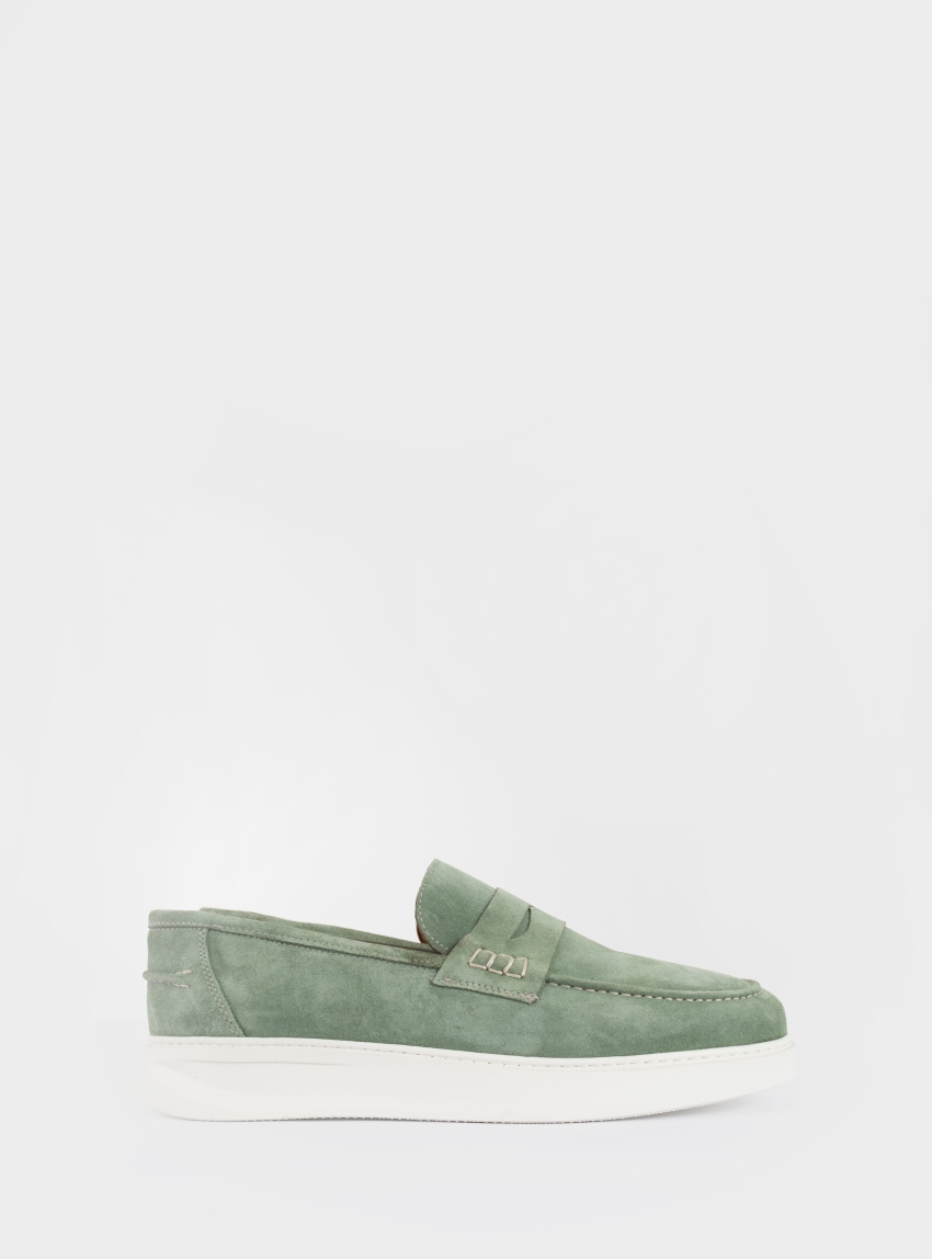 Riviera Suede Penny Loafers - Pale Green