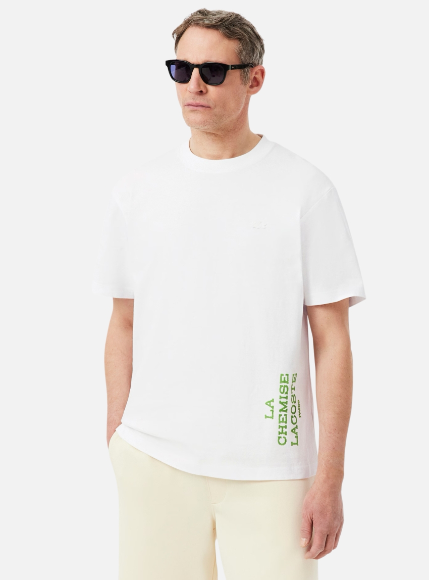 Lacoste Relaxed Fit Printed Cotton T-shirt - White