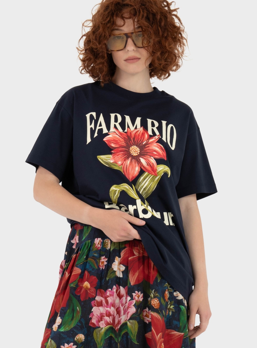 Barbour X Farm Rio Wild Flower T-Shirt - Navy
