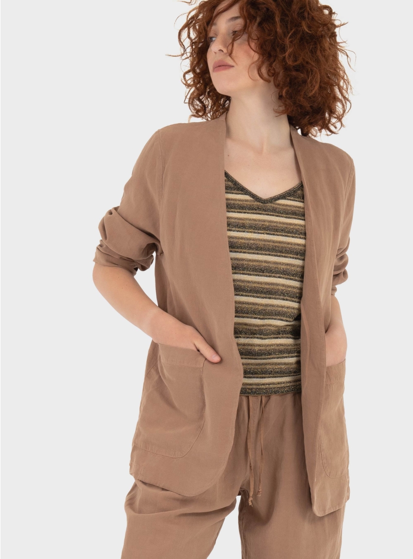 Deha Satin Back Linen Blazer - Light Brown