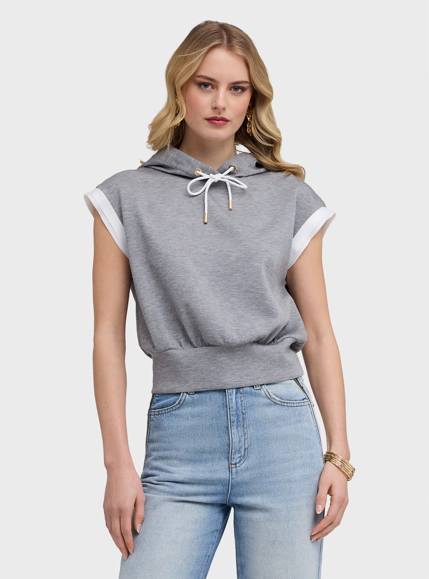 Motivi Short-sleeved hoodie - Grey Melange