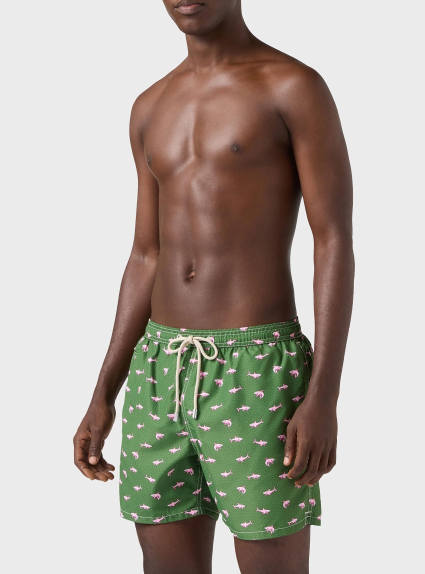 MC2 Saint Barth Lighting Micro Fantasy Swimshorts Shark On Shark 5221 - Olive