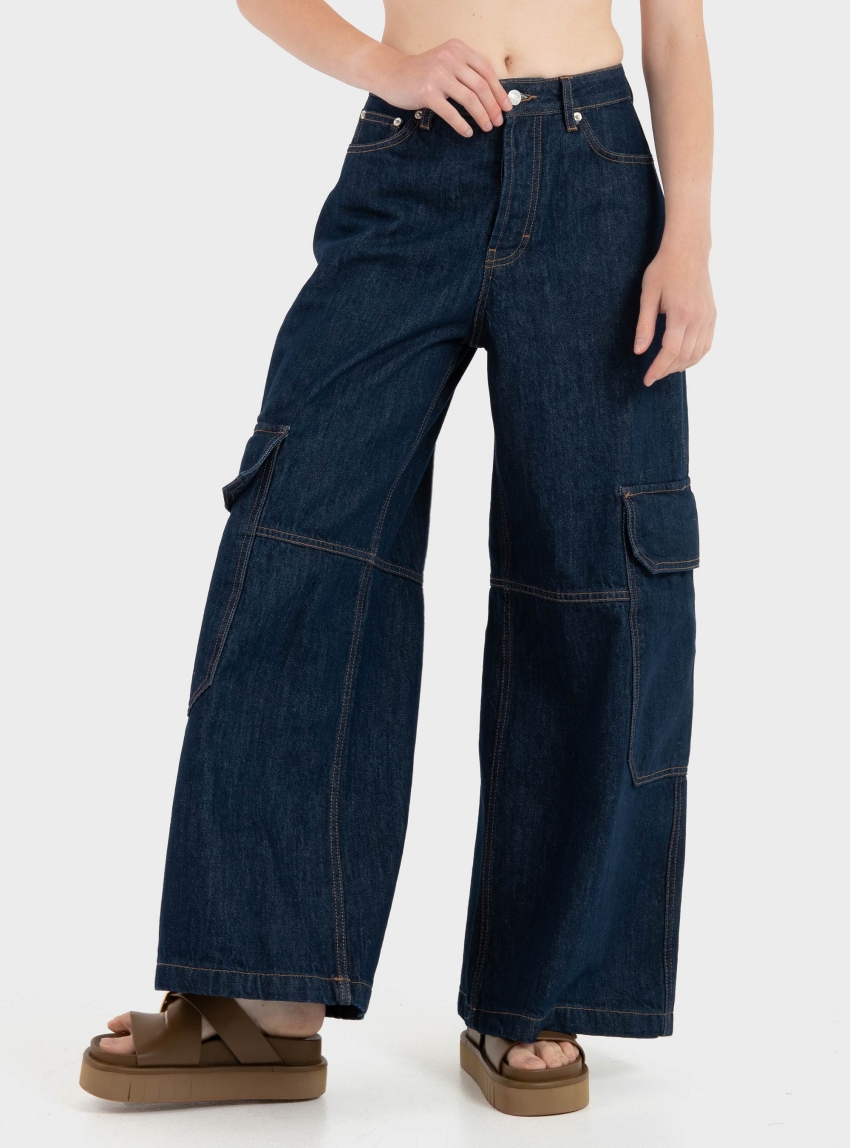 Topshop Eva Mid Rise Wide Leg Jeans - Medium Aged Denim