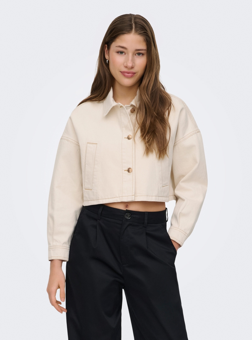 Only Frankie Cropped Denim Jacket - Ecru