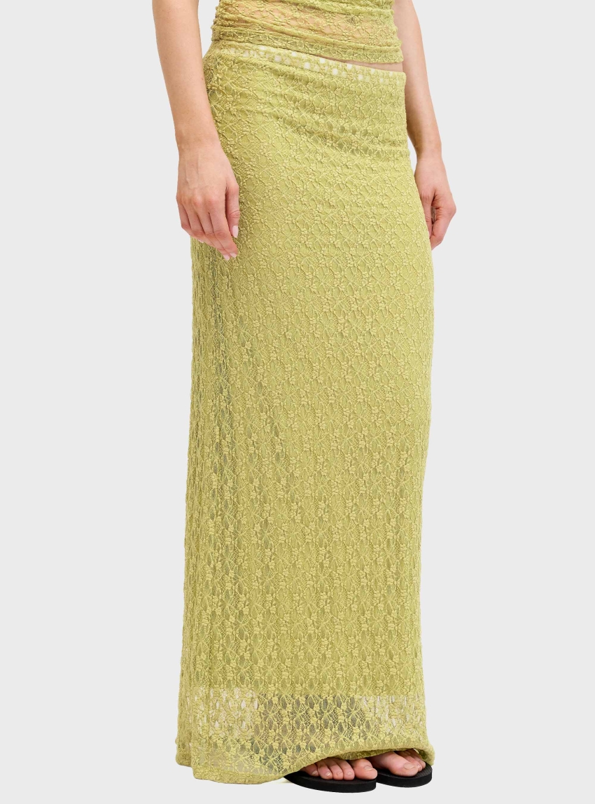 JJXX Monroe Straight Mid Waist Lace Skirt - Yellow