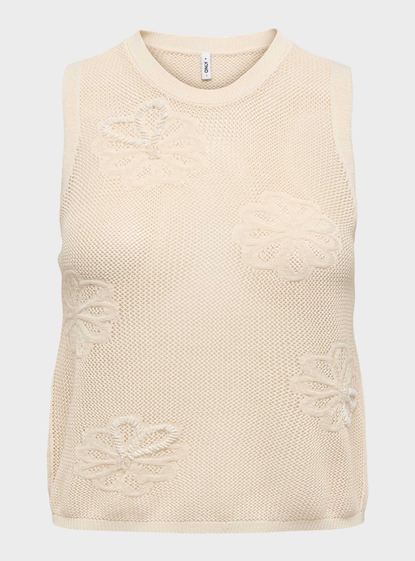 Only Ivy Sleeveless Pearl O-Neck Top - Ecru