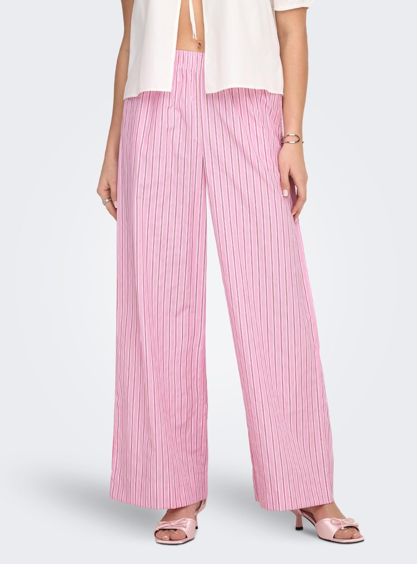 Only Loris Striped Wide Pull Up Pants - Lilac