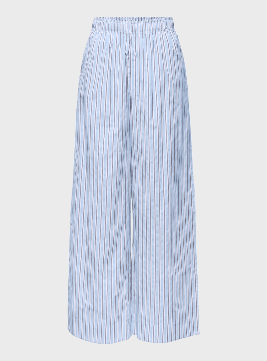 Only Loris Striped Wide Pull Up Pants - Light Blue