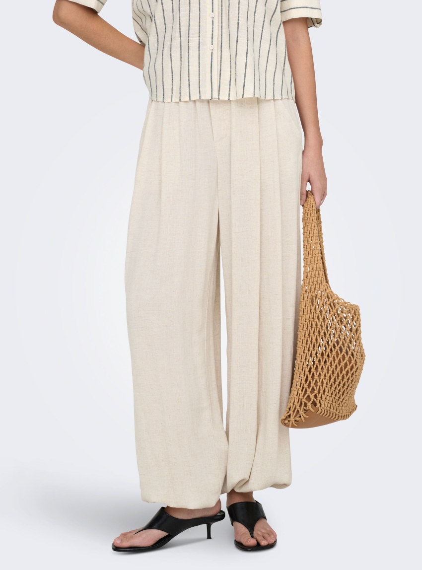 Only Siesta Mid Waist Linen Baggy Barrel Pants - Off White