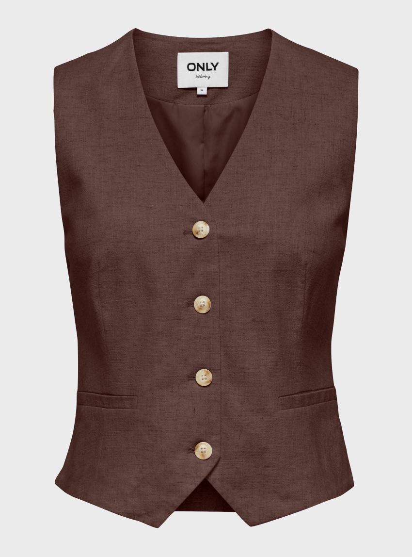 Only Siesta Linen Blend Vest - Brown