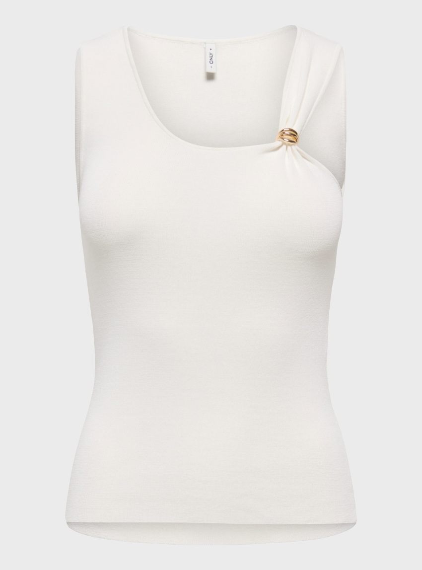 Only Golden U-Neck Buckle Top - White