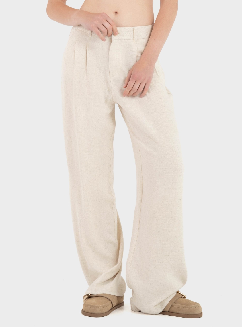 Only Siesta Mid Waist Linen Blend Pleat Wide Pants - Off White