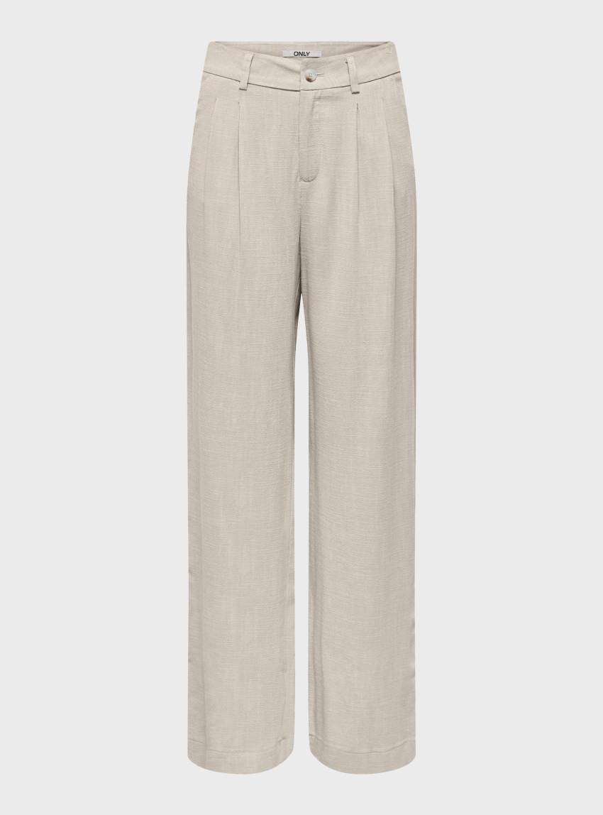 Only Siesta Mid Waist Linen Blend Pleat Wide Pants - Off White