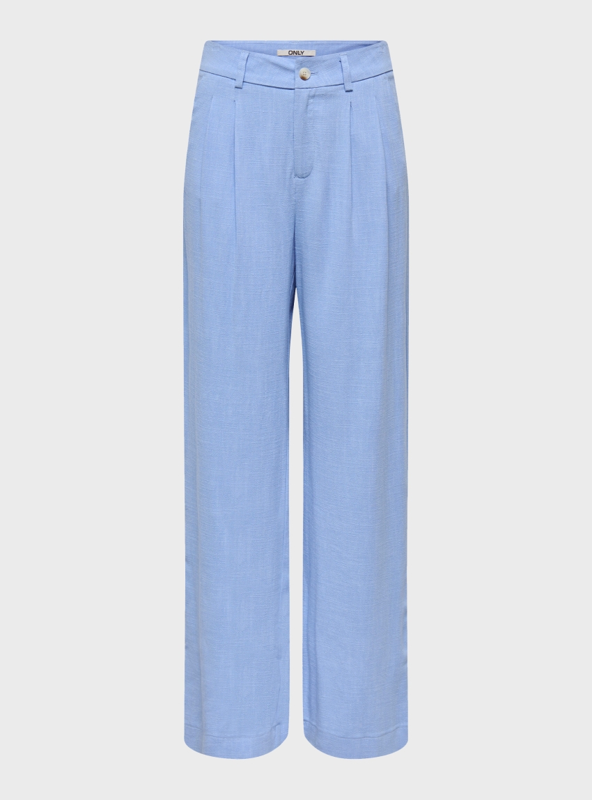 Only Siesta Mid Waist Linen Blend Pleat Wide Pants - Light Blue