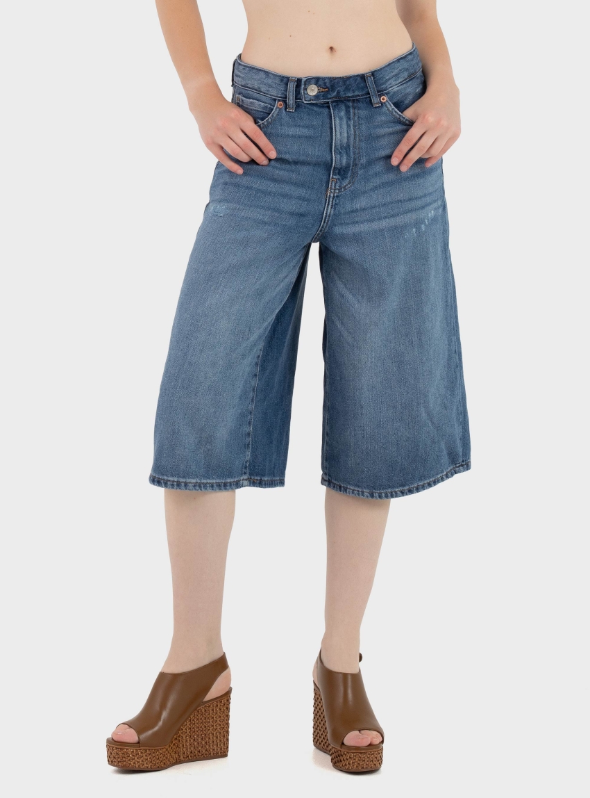 Only Shiloh Mid Waist Wide Denim Shorts - Medium Aged Denim