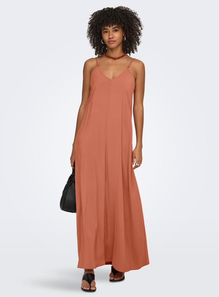 Only Madeli Oaklyn Strap Long Dress - Papaya
