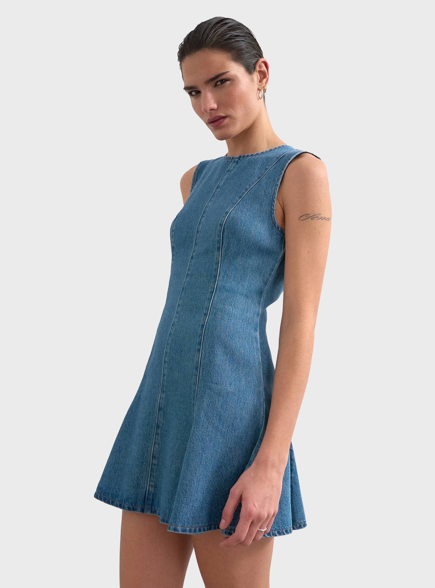 Topshop Lena Sleeveless Mini Denim Dress - Medium Aged Denim