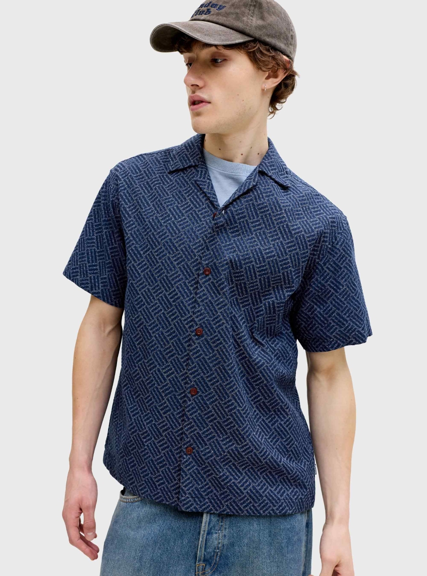 Jack & Jones Premium Winson Print Dobby Shirt - Blue