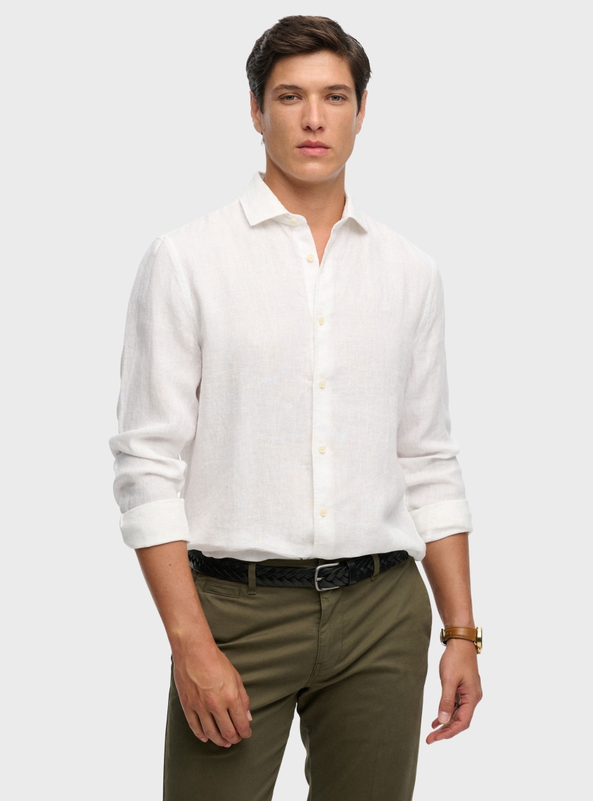 Superdry Riviera Long Sleeve Linen Shirt - White