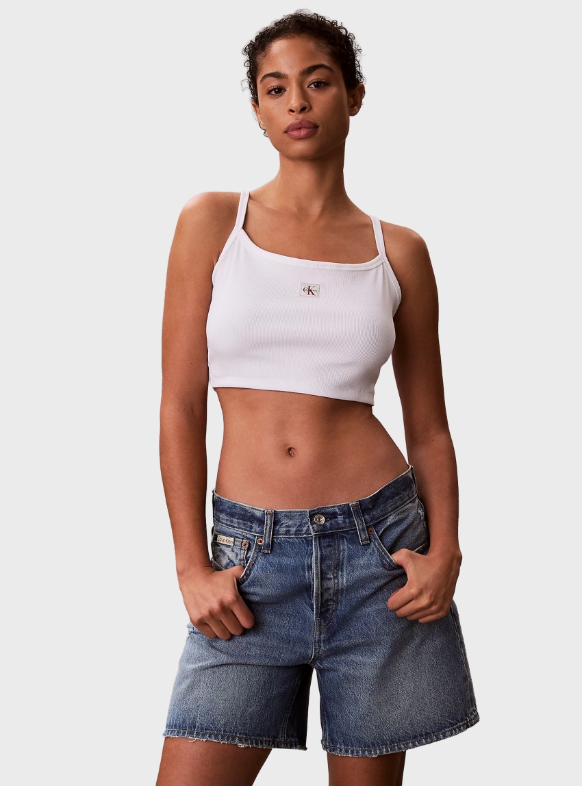 Calvin Klein Cropped Ribbed Cotton Cami Top - White