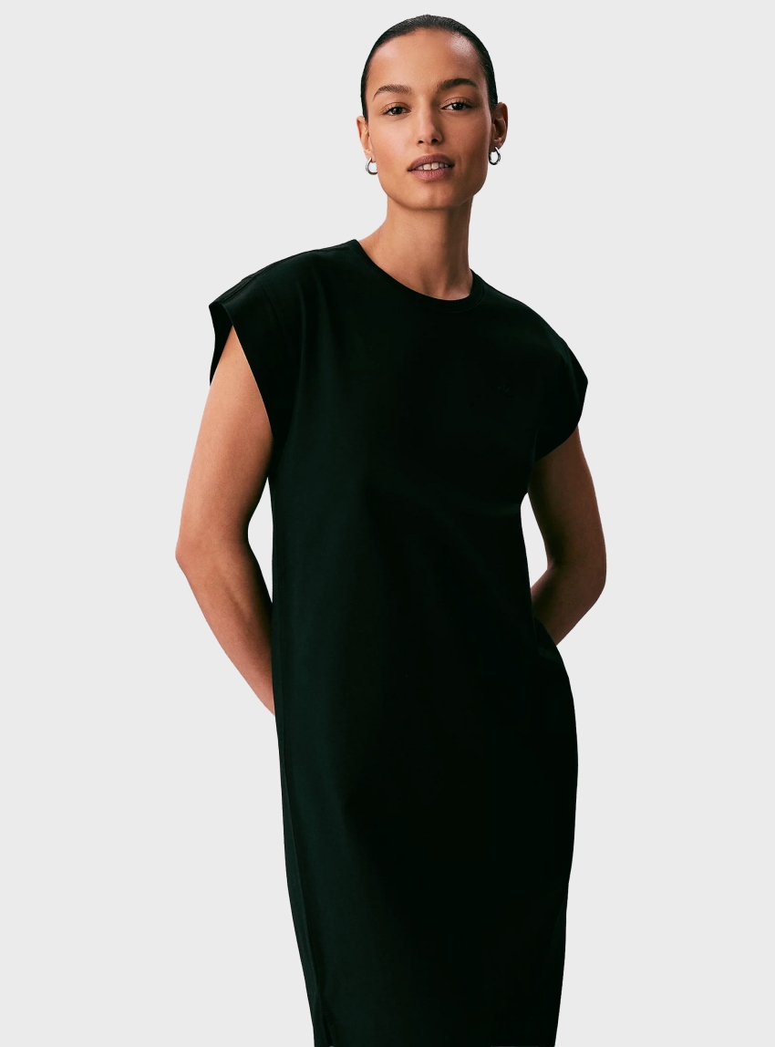 Calvin Klein Relaxed Cotton Jersey Midi Dress - Black