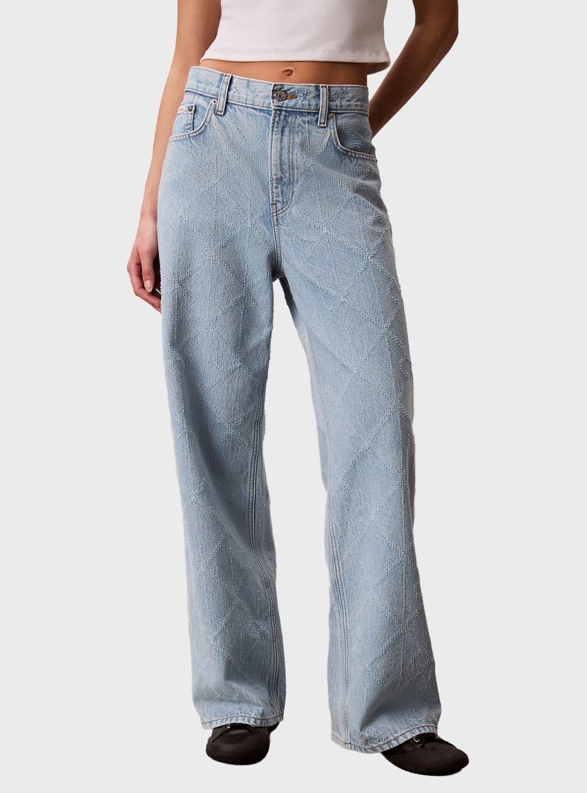 Calvin Klein All-Over Logo Baggy Jeans - Light Aged Denim