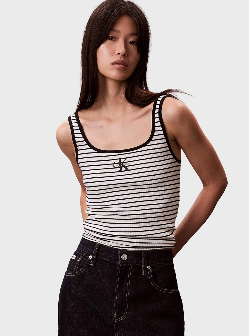 Calvin Klein Scoop Neck Ribbed Tank Top - Black