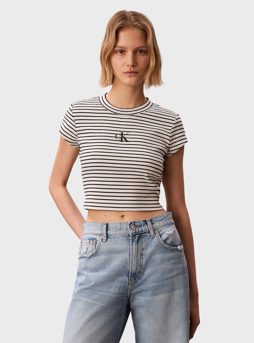 Calvin Klein Slim Ribbed Stripe T-shirt - Black