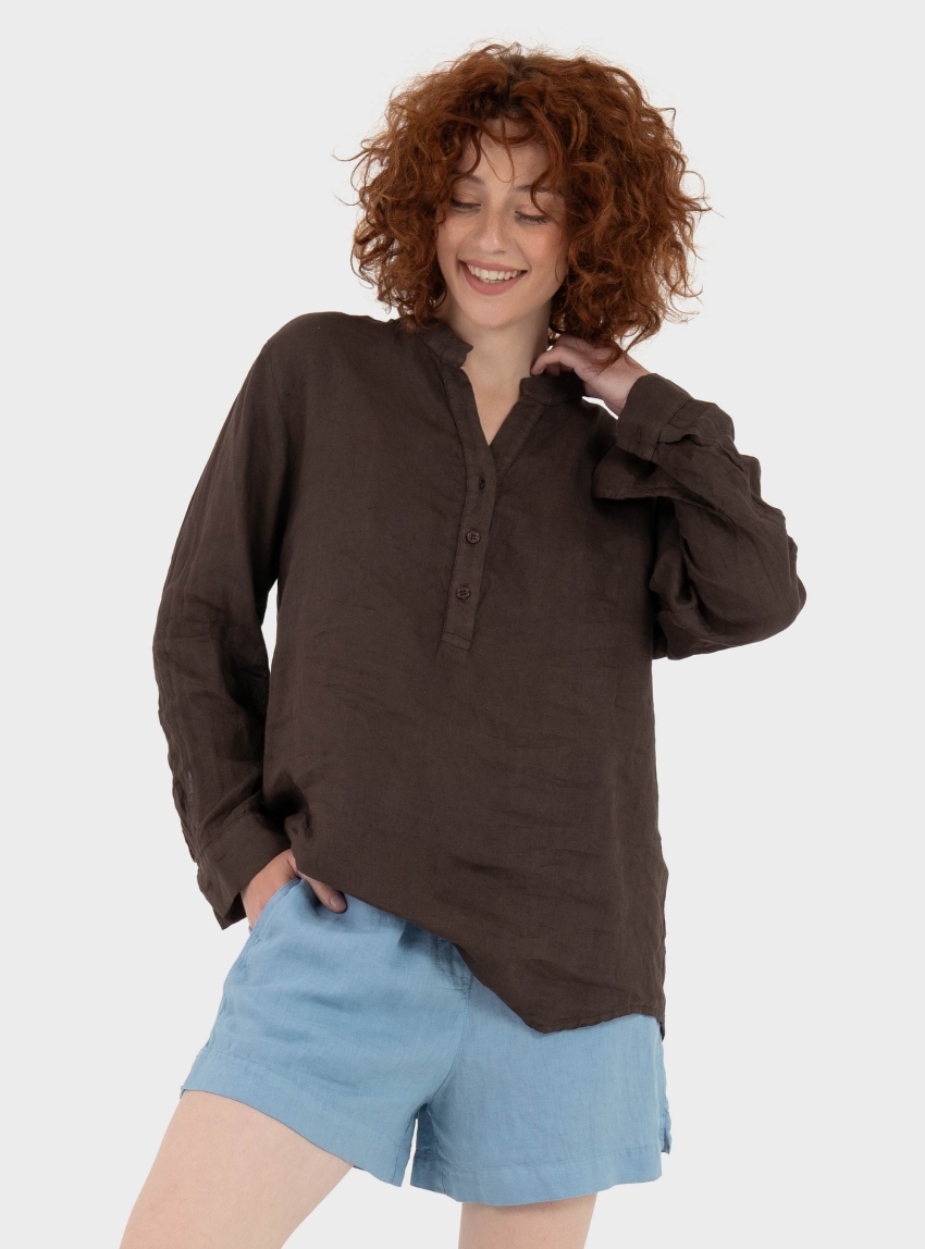 Black & Black  Relaxed Linen Shirt - Brown