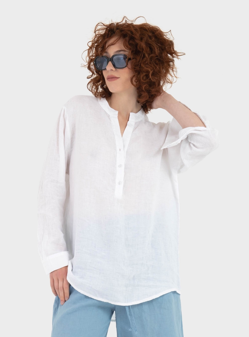 Black & Black  Relaxed Linen Shirt - White