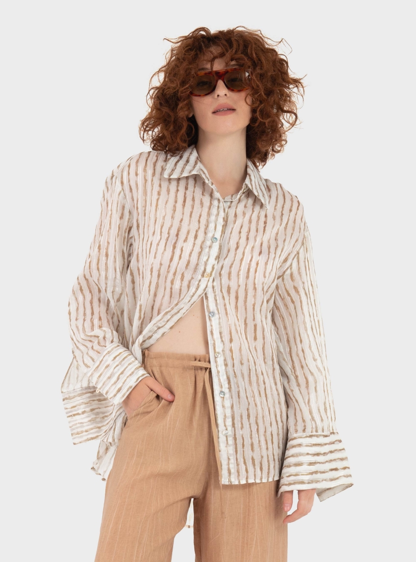 Black & Black  Oversized Shirt - Beige