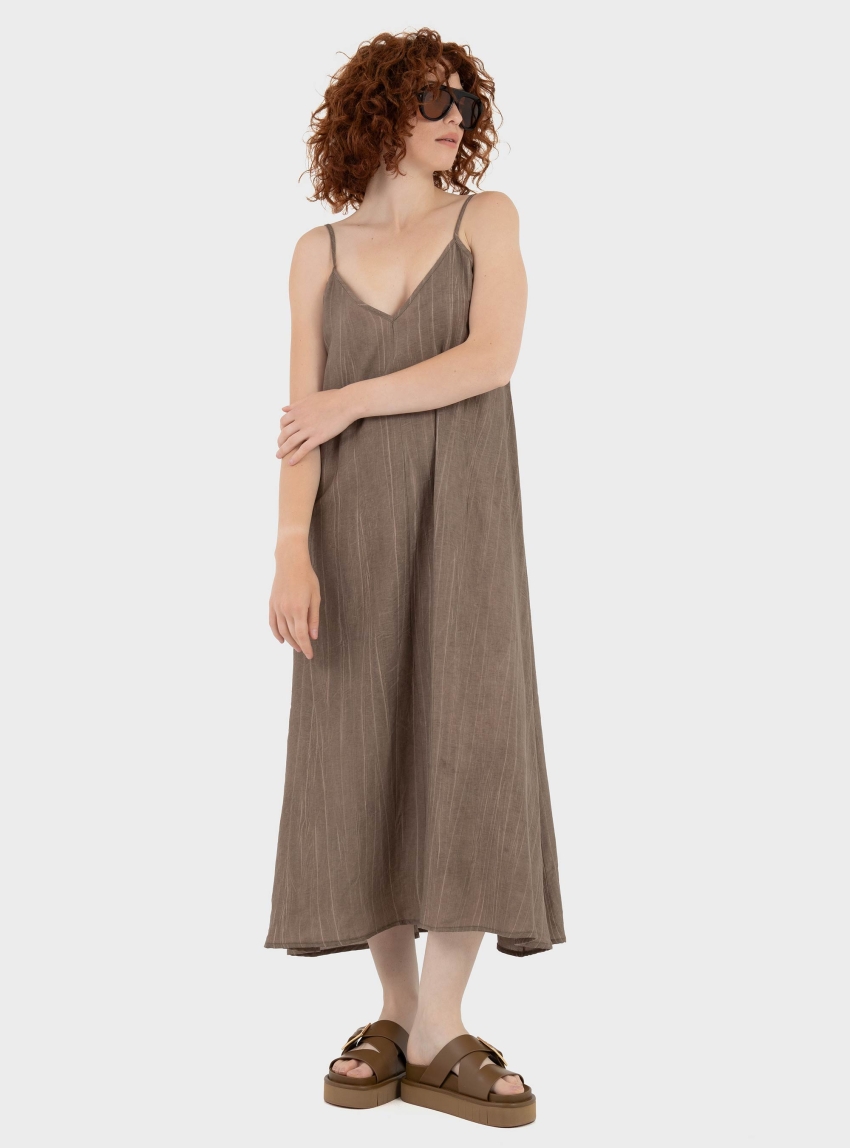 Black & Black  Long Slip Dress - Dark Brown