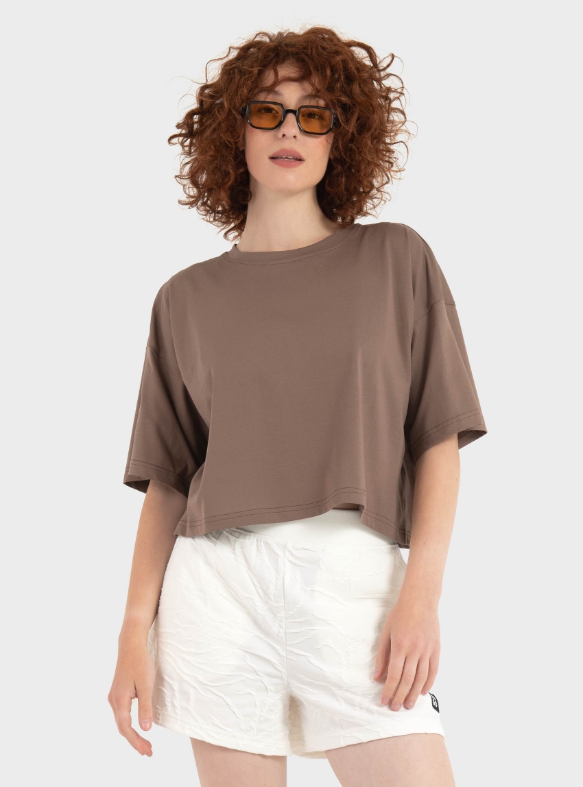 Four Minds Relaxed Cropped T-Shirt - Brown
