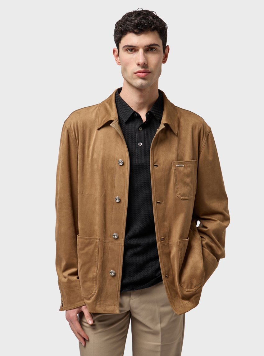Gianni Lupo Suede Overshirt - Dark Beige