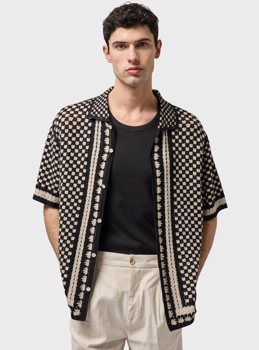 Gianni Lupo Short Sleeve Knitted Shirt - Black
