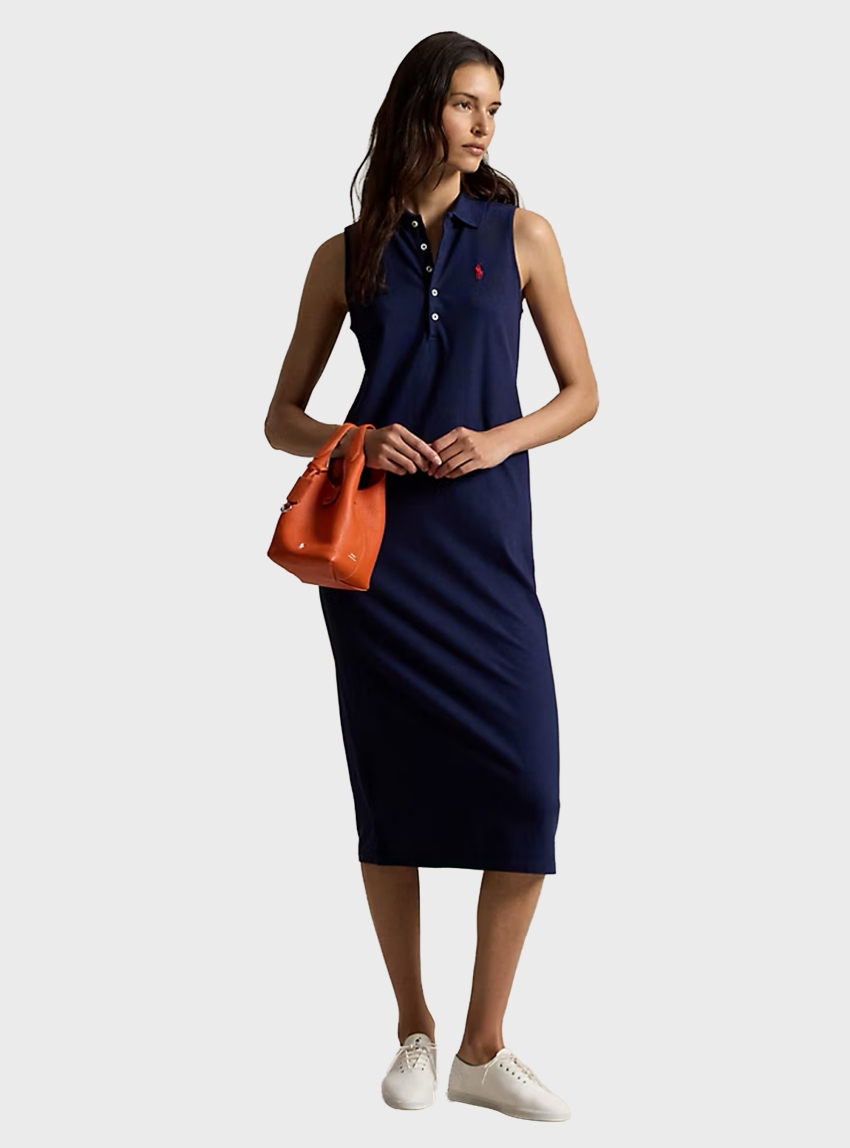 Polo Ralph Lauren Stretch-Cotton Sleeveless Polo Dress - Navy